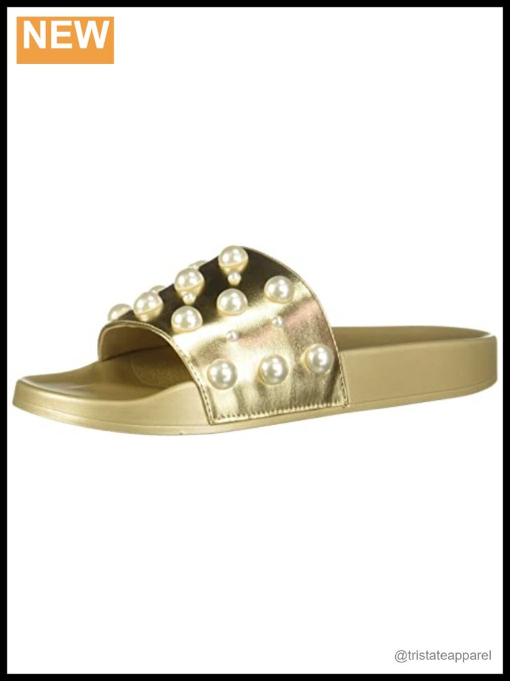 Pearl Embellished Slide Sandals Flat Padded Insole Open Toe